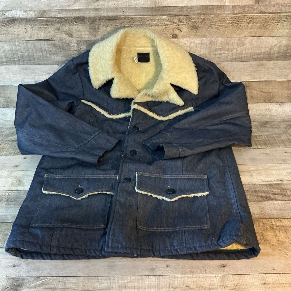 Vintage Sears Roebucks Dark Denim Jacket Sherpa Lined Mens Size 44XT